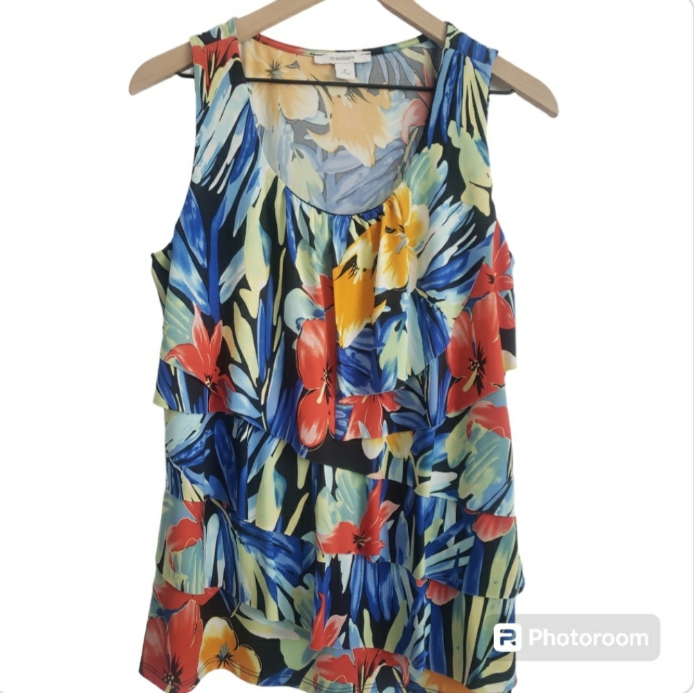Dressbarn Sleeveless Ruffled Multi-Colored Top